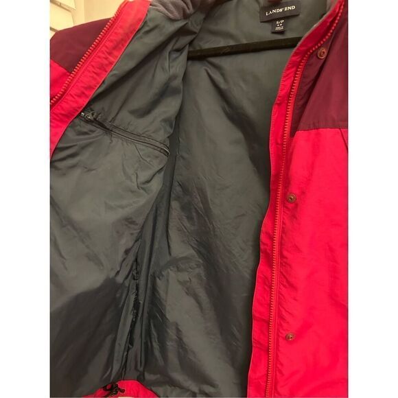Land's End Utility Parka Jacket size 6 / 8 packable hood EUC Fuchsia pink and ma - Picture 7 of 12